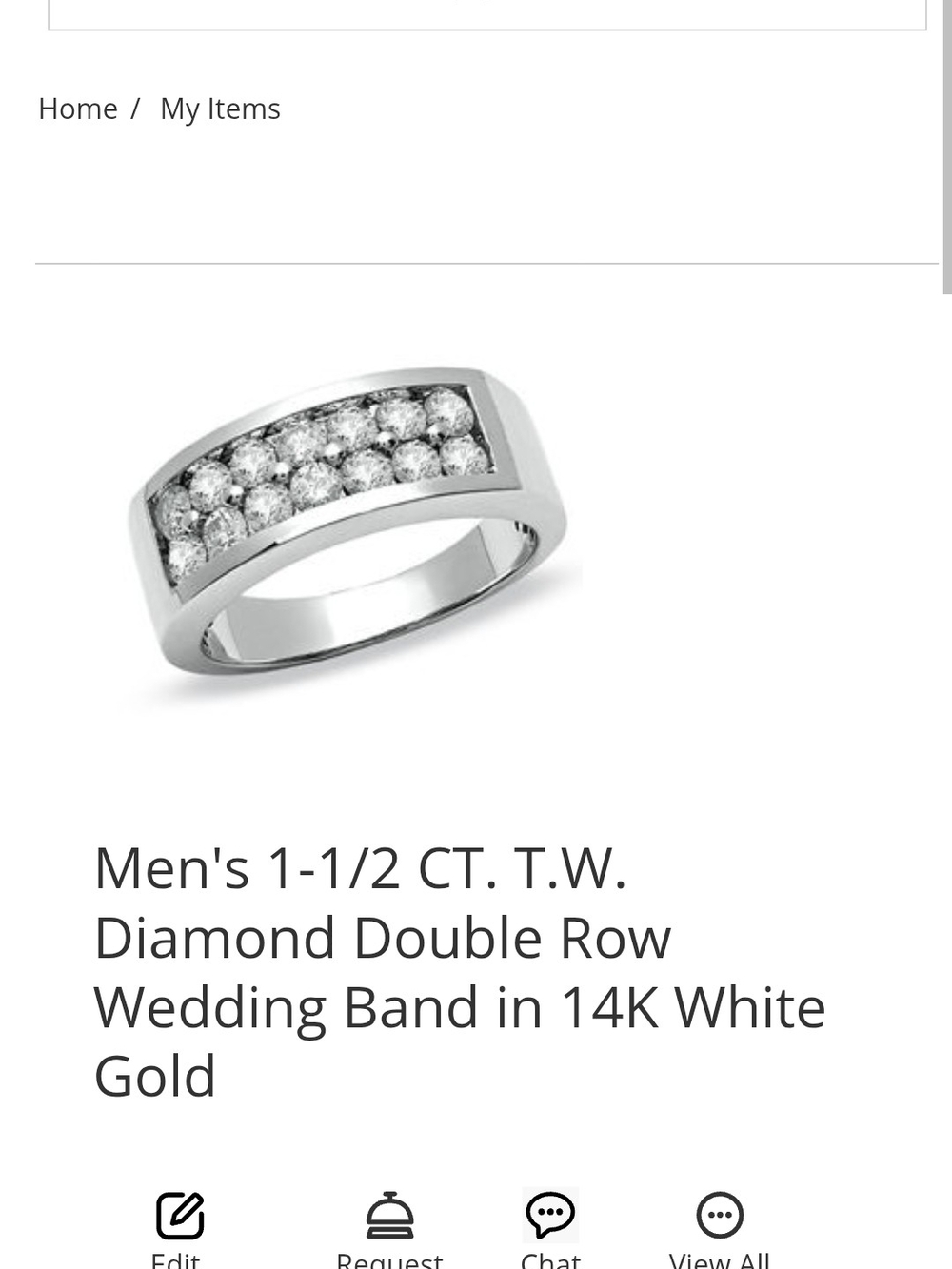 Men's 14K White Gold Diamond Double-Row Wedding Band - NWT Size 9